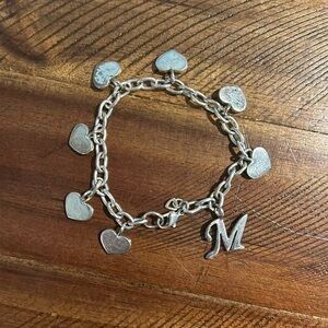 Silver Heart Charm Bracelet w/ “M” Charm